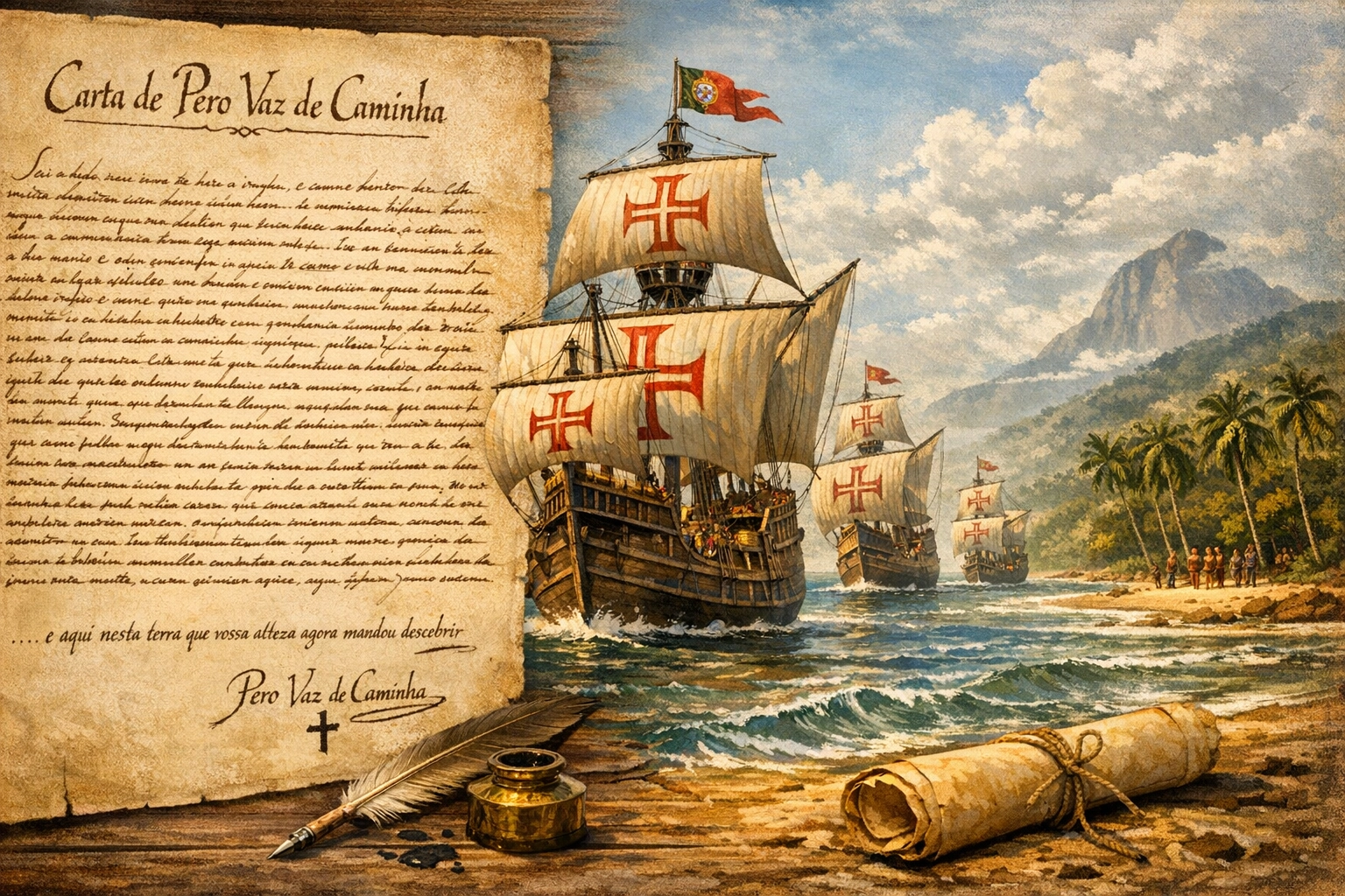 Ilustração histórica de caravelas